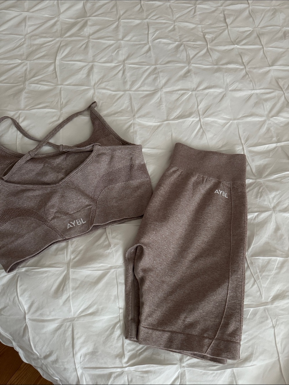 AYBL Seamless Sports Bra & Bike Short Set in Taupe Brown